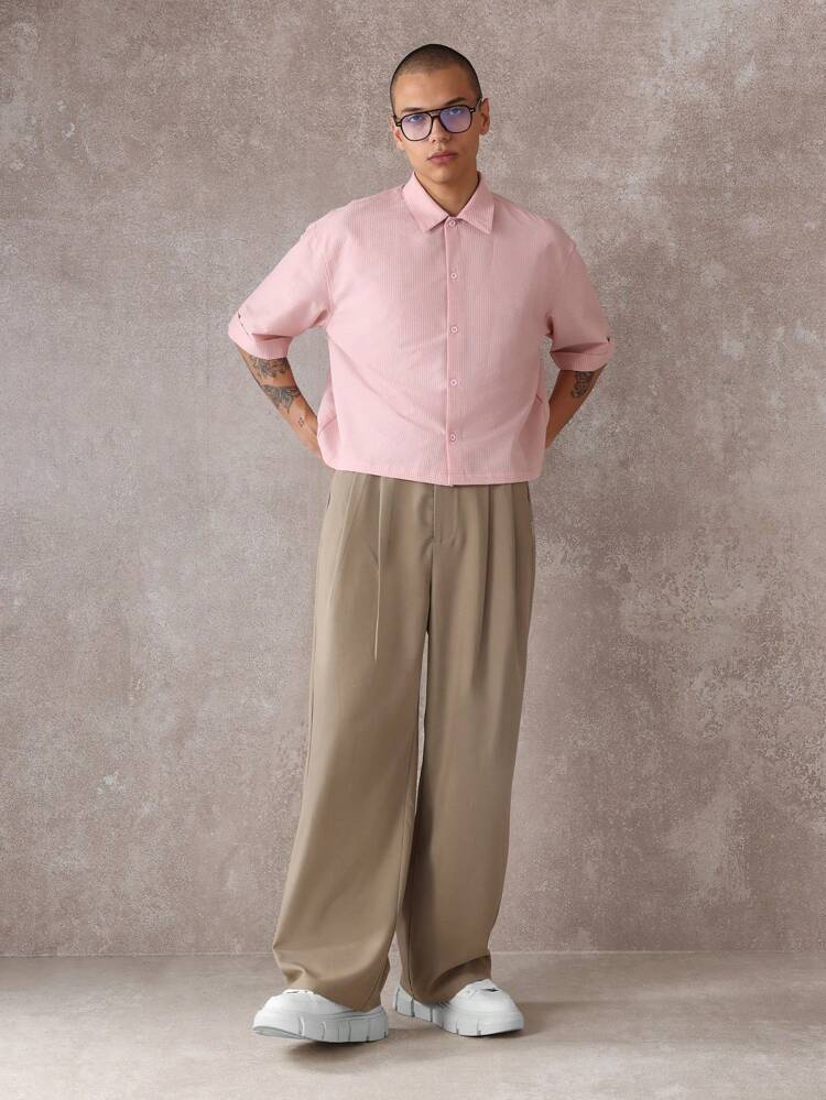 Relaxed Wide Leg Smart Trousers With Double Pleats