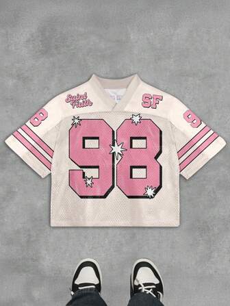 Camiseta de manga corta informal de verano para hombres con estampado numérico