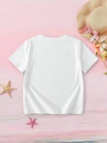 SHEIN X Care Bears Tween Girl Cute Bear Print Short Sleeve T-Shirt