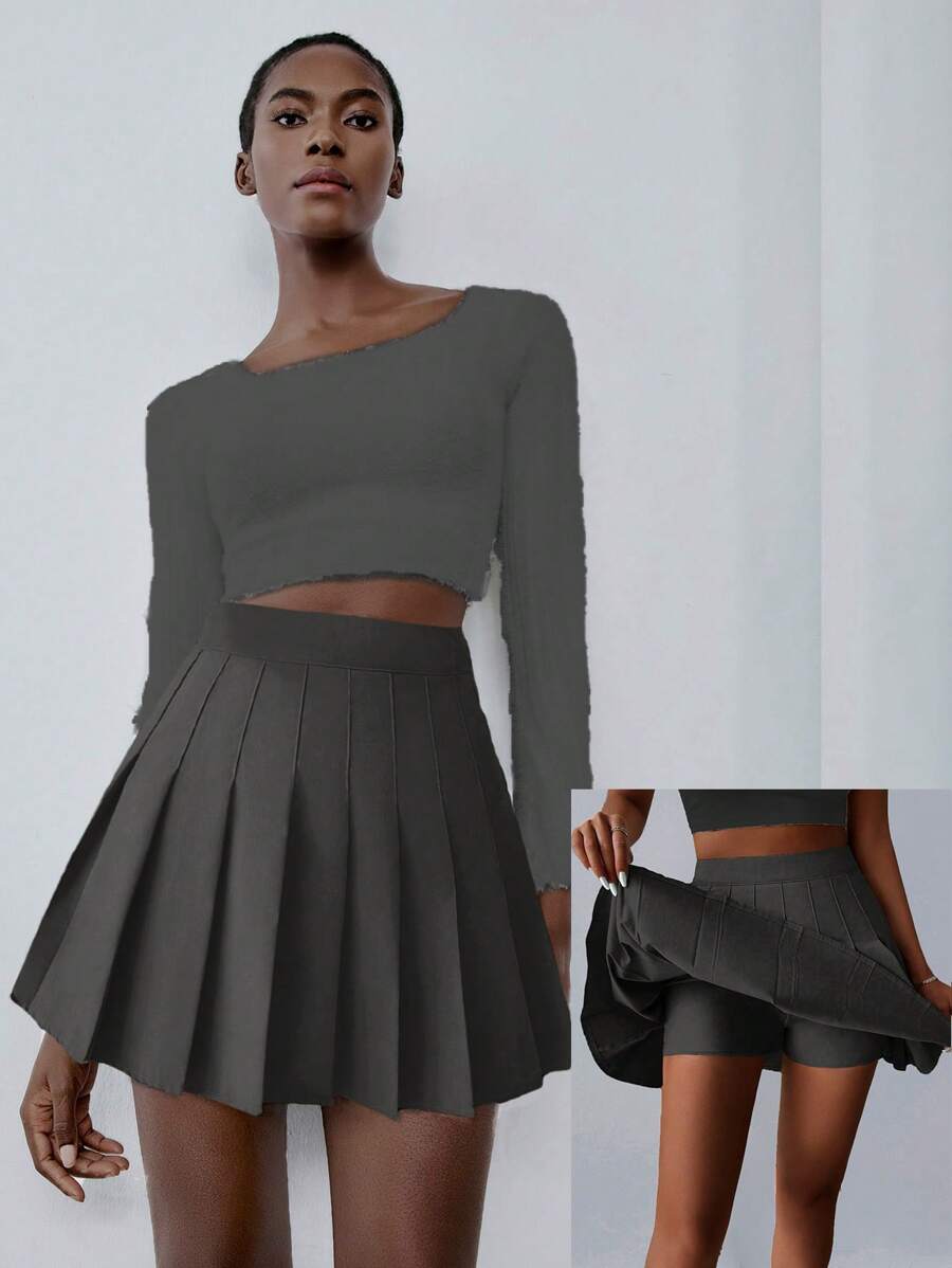 Lumivelle 纯色褶皱优雅风格休闲通勤 Y2K 学院风春夏女士褶皱裙、褶皱短裤