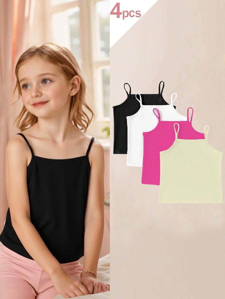 4pcs Girls Tween Tank Top Underwear Set,Multicolor 4-Pack Regular Length Soft Fabric Camisole Tops - Multicolor - View 1
