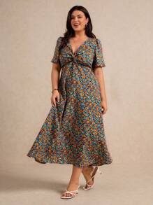 Elaquor 女士花卉印花短袖夏季连衣裙 - 彩色 - 查看 5