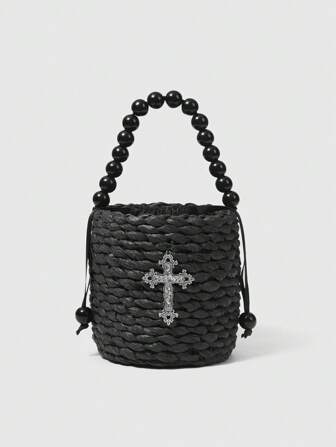 Goth Bolso de mano de estilo vacacional con decoración de cruz para mujer
