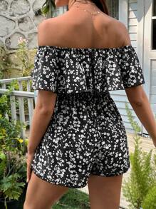 SHEIN Gekräuselter Rüschen Blümchen Umstandsmode-Jumpsuit