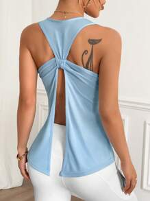 Easithlete Women Solid Color Button Decor Daily Fitness Sports Vest