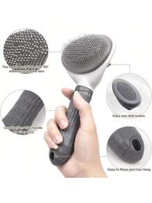 1 件灰色猫咪美容刷宠物毛发去除梳防滑不锈钢狗刷猫咪配件情人节、情人节婚礼、生日 - 灰色 - 查看 6