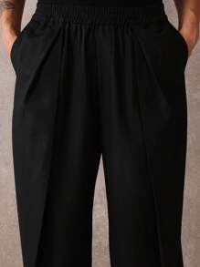 SUMWON Wide Leg Smart Trousers With Pleats, Professional Office Business Formal Pants, Classic Tailored High-Waist Work Wear, All-Season Dress Bottoms - Black - View 6