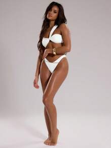 Musera Resort Twist Ruched Asymmetrical Neck Bikini Top Only, For Vacation Summer Beach Beachwear Sexy Swim Elegant Bridal Fall