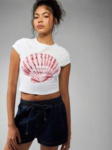 MISSGUIDED Short en jean d'été avec cordon de serrage, short en jean à taille élastique, short décontracté et confortable, tenue de plage et de villégiature, parfait pour les vacances de printemps - Bleu azur - Voir 4
