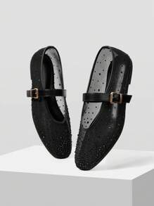 MOTF PREMIUM WOMEN'S COMFORTABLE VERSATILE SQUARE TOE MARY JANE FLATS, SUITABLE FOR COMMUTING & CASUAL WEAR FOR CHRISTMAS - Black - View 9