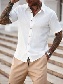 Manfinity Homme 休闲风格男士衬衫和短裤套装男士夏季服装夏季服装男士男士衬衫套装，男士成熟休闲衬衫套装适合户外度假和休闲场合。 - 彩色 - 查看 4