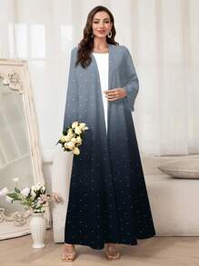 Al Najma 女士波尔卡圆点渐变印花优雅长袖长袍，端庄长袍 - 彩色 - 查看 1