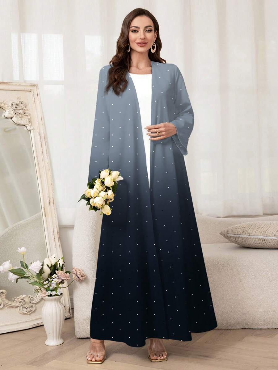 Al Najma 女士波尔卡圆点渐变印花优雅长袖长袍，端庄长袍 - 彩色 - 查看 1