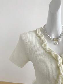 Chiquease Nueva chaqueta fina con cuello volante y mangas cortas para mujer