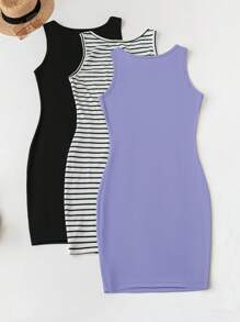 SHEIN LUNE Set de 3 piezas Vestido casual minimalista tallas grandes para uso en exteriores y hogar, festivales, verano, primavera, vacaciones de verano, Día de San Patricio, Pascua, playa, eventos de country, conciertos country para mujeres