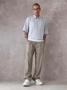 SUMWON Casual Short Sleeve Boxy Check Shirt Nyc Graphic Print Streetwear Button Down Shirt Fashion Urban Lightweight Preppy Modern Design Autumn Spring - Blue - View 6