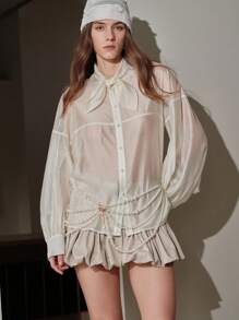 Arave Blusa blanca minimalista y elegante con diseño de lazo francés, para la temporada de primavera, de estilo único