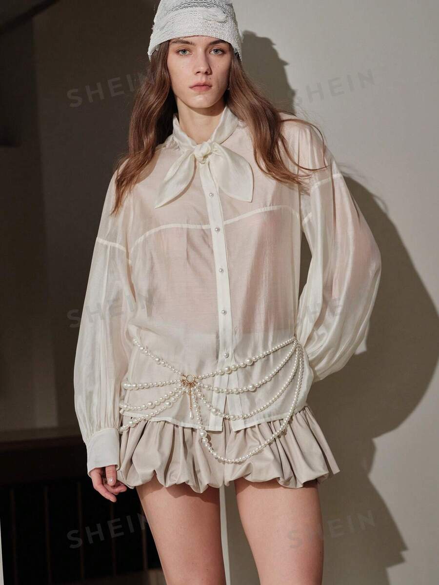 Arave Blusa blanca minimalista y elegante con diseño de lazo francés, para la temporada de primavera, de estilo único