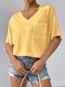 SHEIN Essnce Women's Loose-Fit Batwing Sleeve T-Shirt, Made Of Bamboo Fiber - Yellow - View 2