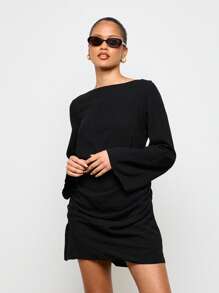 AiiRZ Elegantes Minikleid mit Glockenärmeln und geraffter Seitenpartie, perfekt für Cocktailpartys und Abendanlässe, herbstlicher und winterlicher Eyecatcher