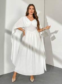 Firerie Robe ample taille cintrée style poncho à col V manches longues, élégante et romantique, convient pour les sorties et vacances du printemps/été, grande taille - Blanc - Voir 2