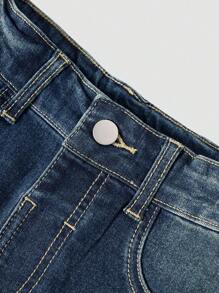 Shorts di jeans alla moda e unici, stile da strada, adatti per ragazze adolescenti con decorazione di ali d'angelo e croce ricamata, strass, vita elastica e chiusura con cerniera