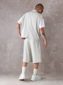 SUMWON Conjunto de dos piezas con aspecto de lino para verano: chaleco y pantalón corto. Conjunto de traje moderno con pantalón corto de pierna ancha, plisado y chaleco corto a la cintura.