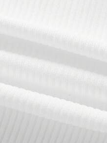 SHEIN Tall CURVE Plus Size Women's Solid Color Pleated Ribbed Casual Fitted White Tank Top - White - View 4