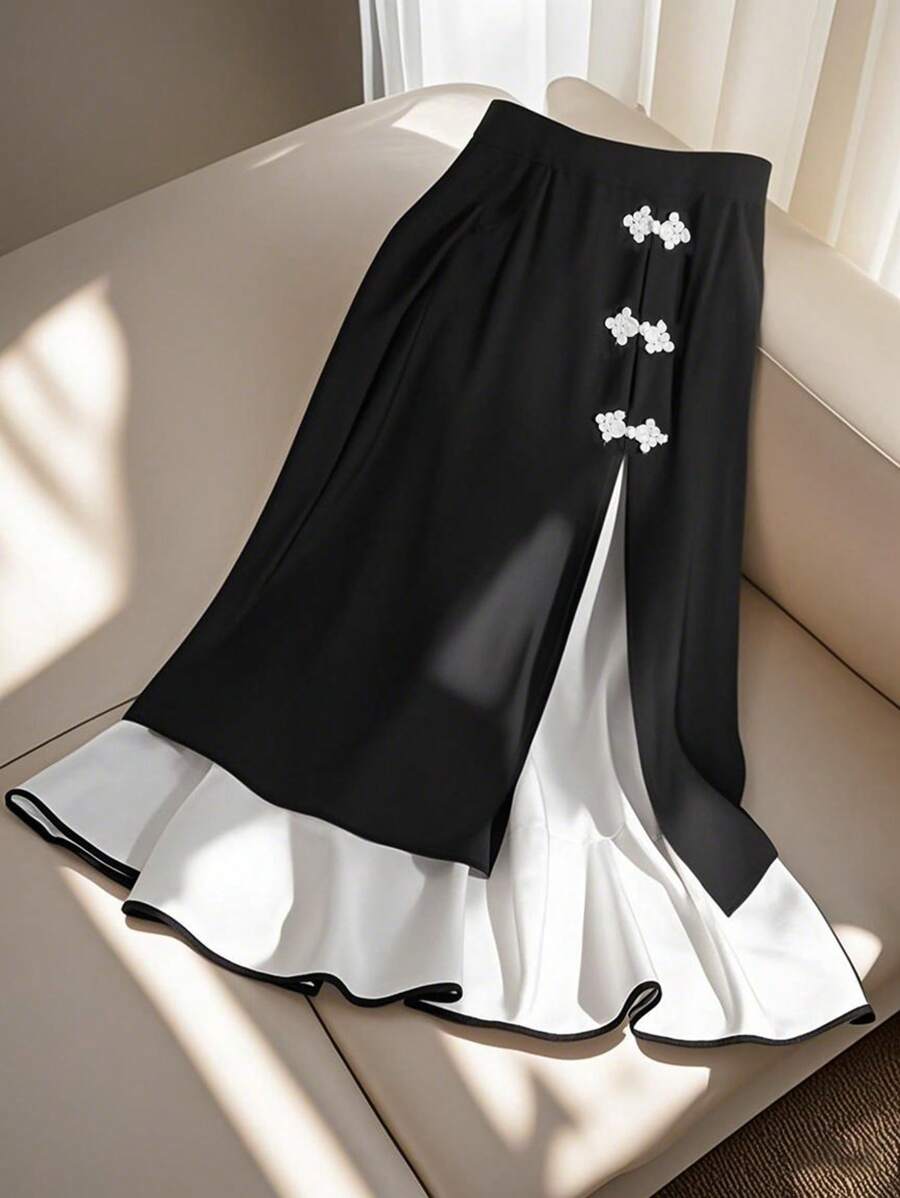 Franclia Spring Slimming High-Quality Black Button Patchwork Skirt For Women Fall Cloth For Women - Black - View 1