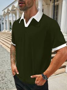 Manfinity Homme Camisa polo casual de manga corta con bloqueo de color para hombre talla grande