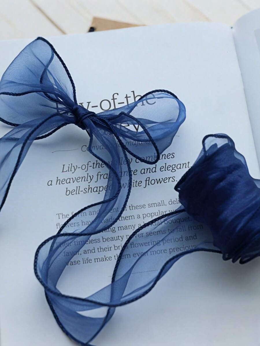 SHEIN 每卷 3/5 码优雅蓝色波浪丝绸欧根纱丝带 - 可编织发带 DIY 礼服丝带，用于礼品包装、花束包装、蛋糕装饰、婚礼、圣诞节、派对 DIY 工艺装饰、服装装饰、发饰