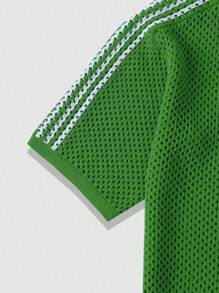 ROMWE MEN Prep Men's Digit Pattern Casual Knitted Polo Shirt, Short Sleeve - Green - View 5