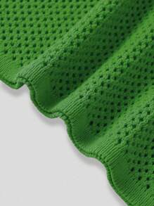 ROMWE MEN Prep Men's Digit Pattern Casual Knitted Polo Shirt, Short Sleeve - Green - View 6