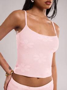 SHEIN BAE Women Floral Jacquard Cropped Fitted Camisole Top,Going Out Top - Coral Pink - View 9
