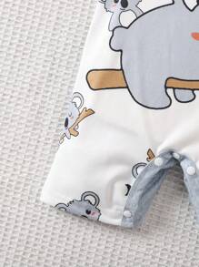 SHEIN Conjunto unisex de bebé con estampado de koala, 2 en 1 con mamelucos, adecuado para bebés recién nacidos para usar en verano en cualquier ocasión, el patrón de koala hace que el bebé se vea talla grande lindo
