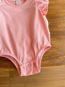 SHEIN LMoss Kids LMoss 3pcs Newborn Baby Girl Cute Summer Knitted Striped Ruffle Bodysuit Set - Multicolor - View 5