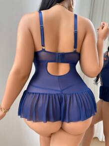 SHEIN Set de 2 piezas Lencería vestido con encaje bordado y talla grande sexy