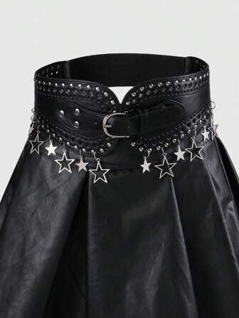 1pc Y2K Punk Retro Gothic Star Cut-Out Rivet Decor Black Waist Belt&Pants Buckle Set, Fashionable & Stylish, Women Daily Wear, Gifts