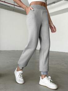 Solid Slant Pocket Sweatpants - Light Grey - View 2
