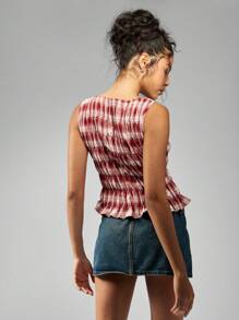 MISSGUIDED Áo crop top không tay nhún bèo họa tiết kẻ caro thường ngày lễ hội bãi biển mùa xuân áo cánh xếp ly thời trang trẻ em đường phố giáng sinh - Đỏ - Xem 2