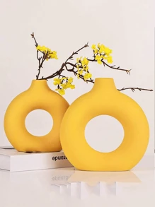 SHEIN 1 pezzo Vaso da fiori circolare in plastica gialla a forma di ciambella, Vasi modulari, Vasi in plastica, Stile minimalista boho, Centrotavola decorativo per soggiorno, camera da letto, ufficio, matrimonio, festa, decorazione per la casa, Vaso da fiori, Centrotavola, Decorazione da tavolo, Regali per compleanni e lauree