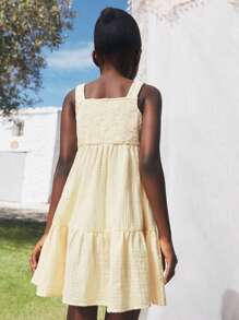 SHEIN Young Girls Embroidered Sleeveless Dress For Summer - Beige - View 2