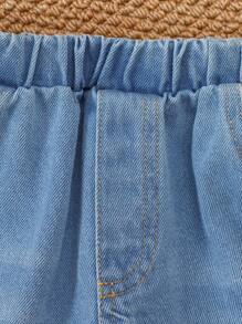 SHEIN 2pcs/Set Kids Boys Casual Korean Style Denim Vest And Jeans Pants, Comfortable Woven 2 Pieces Outfit - Blue - View 2