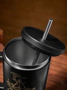 HARRY POTTER X SHEIN 死亡圣器 40 盎司真空保温水瓶带手柄，亮面金色字母印花，礼物 - 黑色 - 查看 7