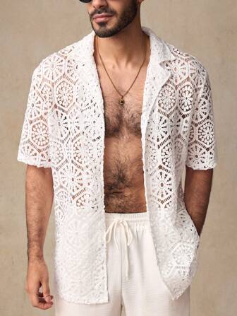 GENTILAND Set de 2 conjuntos casuales de verano para hombres con camisa Guayabera retro perforada y ligera