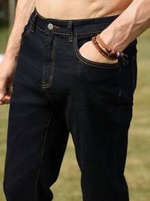 Manfinity Homme Men's Casual Versatile Washed Tapered Jeans - Black - View 5