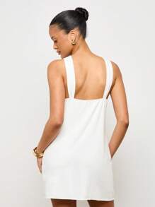 AiiRZ Halter Neck Mini Summer Linen Blend Dress Modern Minimalist Short A-Line Party Wedding Guest Race Day Resort Event Casual Sleeveless Women,Summer Dresses For Women,White Dresses For Women - White - View 2