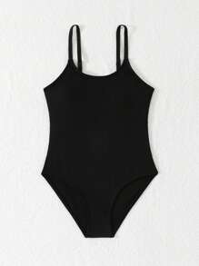 SHEIN Tween Girls' Solid Color Textured Fabric & Fashionable Swimsuit Summer Holiday