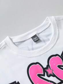 PAVTROS 2pcs/Set Men Letter Print Short Sleeve T-Shirt And Drawstring Waist Long Pants - Hot Pink - View 3