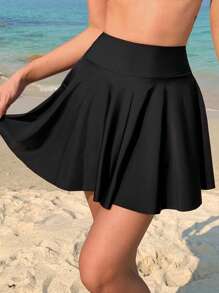 DAZY Women's Solid Color Casual Bikini Bottom Skirt For Vacation - Black - View 3